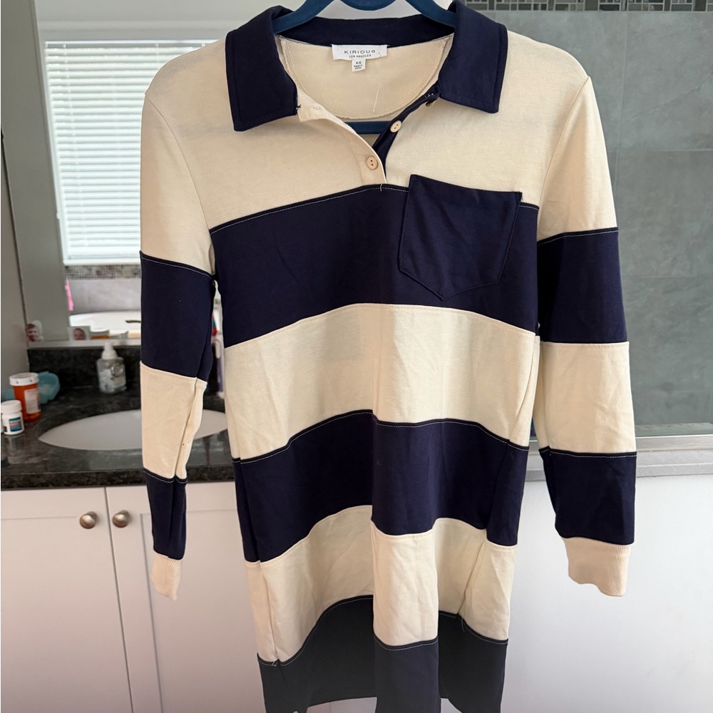 Navy and Cream Striped Polo Dress